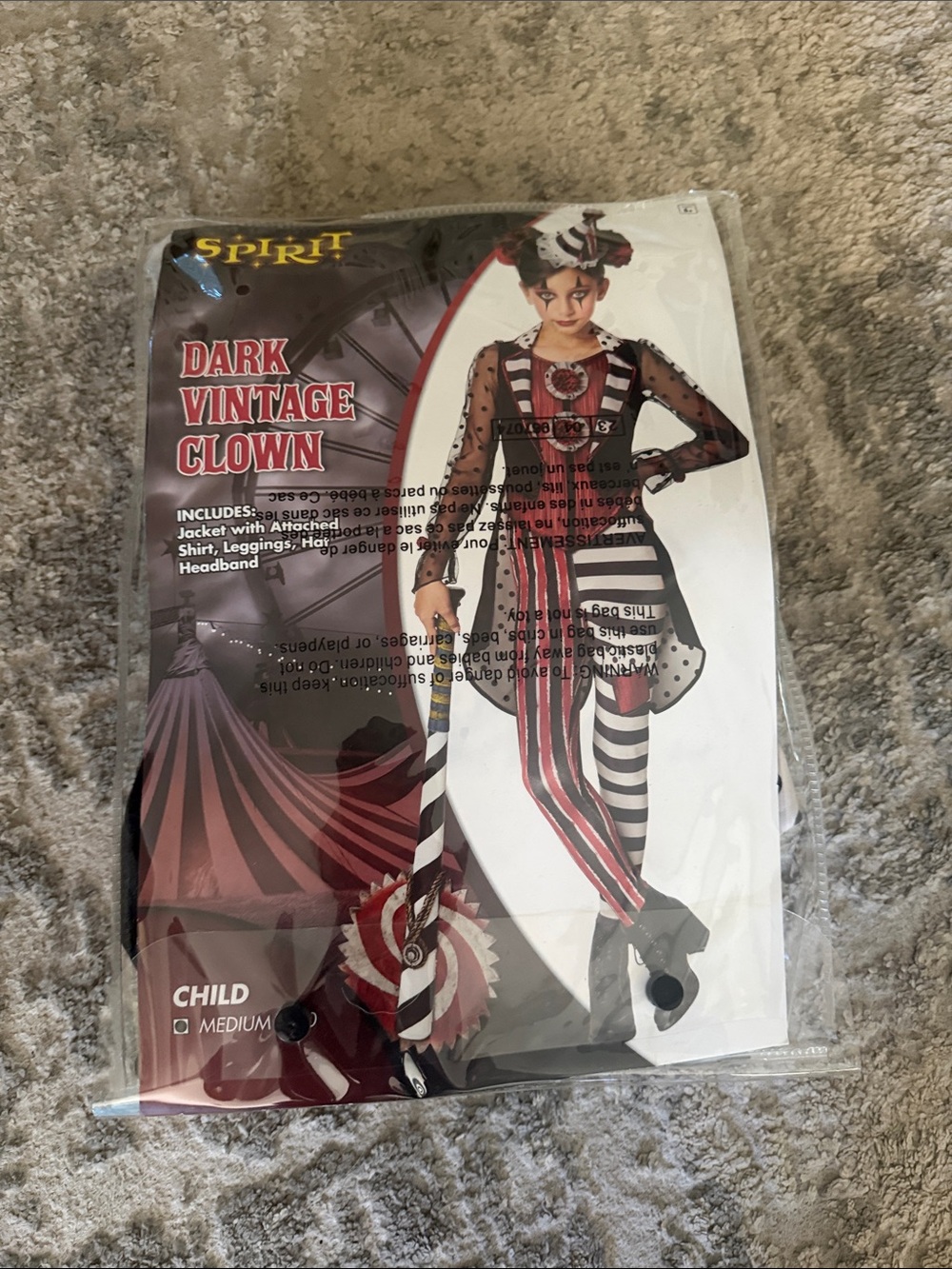 Spirit Halloween Dark Vintage Clown Costume - Black, Red & White- Child Medium
